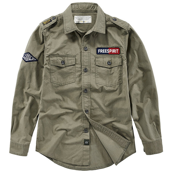AKARMY Military Style Epaulette Design Men's Cargo Shirt