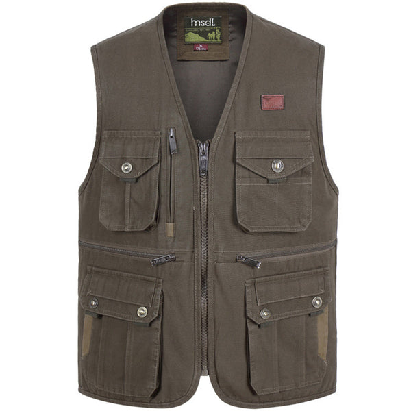 AKARMY Solid Color V-neck Zipper Multi-pocket Men's Vest