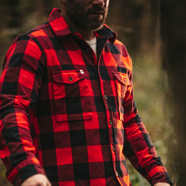 AKARMY Cotton Yarn Dyed Flannel Red Plaid Men Long Sleeves Shirts