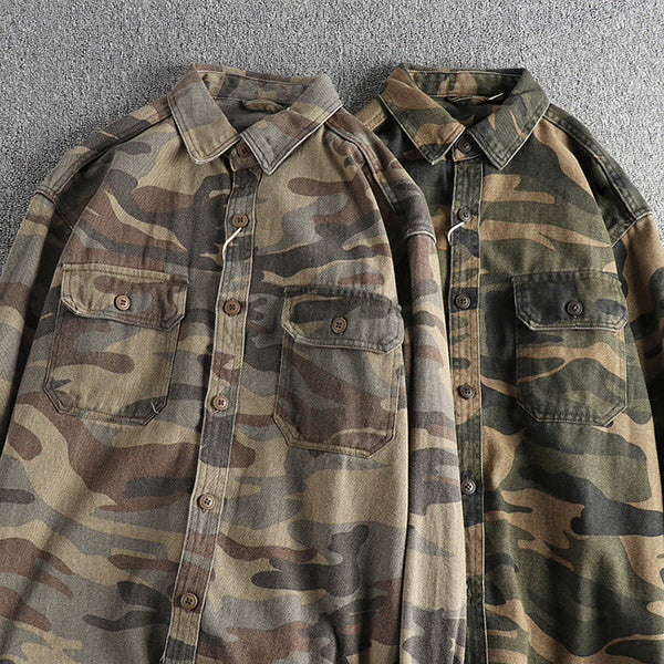 AKARMY Denim Big Pockets Corduroy Men Tactical Cargo Shirt Jacket