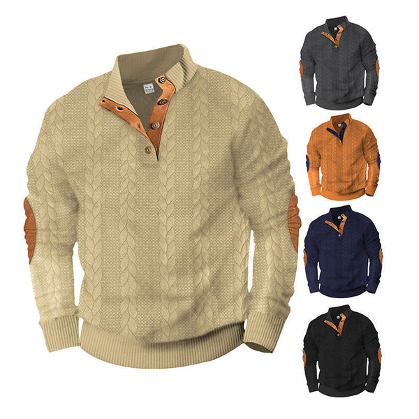 AKARMY Stand Collar Long Sleeve Knit Pattern Sweater Men Sweatshirts