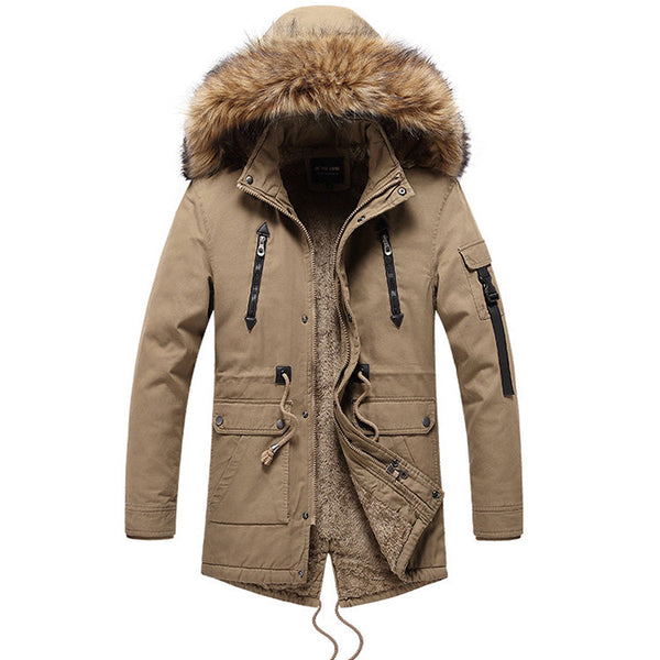AKARMY Casual Long Fur Collar Thick Men's Jacket