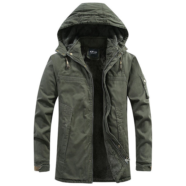 AKARMY New Simple Cotton Hooded Long Men's Jacket