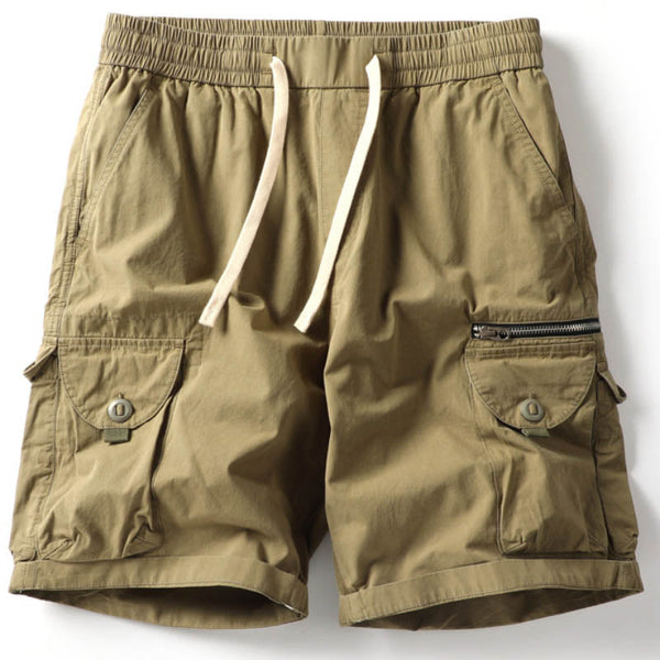 AKARMY Casual Elastic Waist Multi-pocket Cotton Men's Shorts