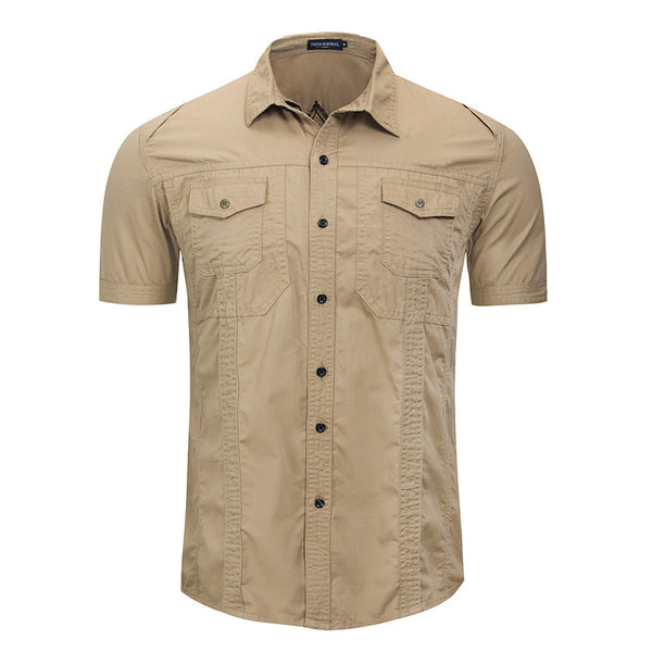 AKARMY Loose Solid Clor Cargo Short Sleeve Outdoor Men Shirt