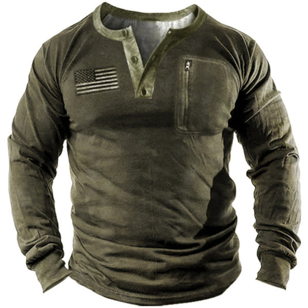 AKARMY Men's Fall Vintage Distressed Printed Long Sleeve T-Shirts