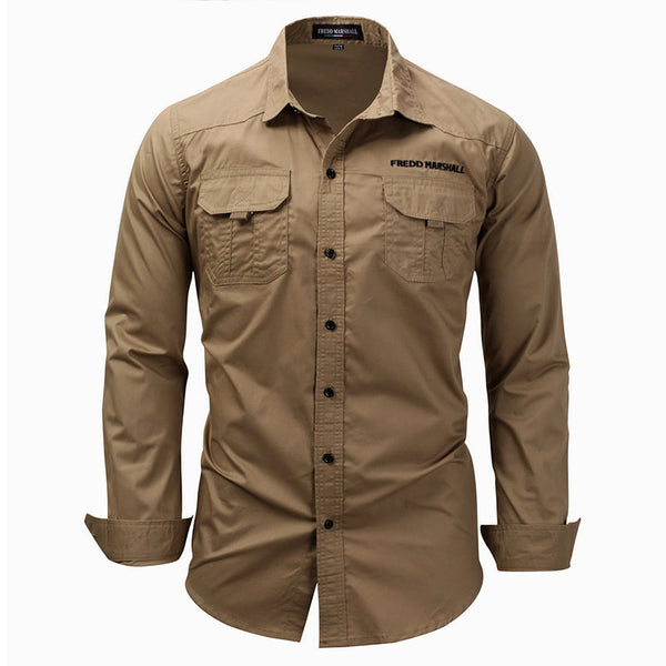 AKARMY Long Sleeve Lapel Outdoor Shirt Cotton Casual Pocket Men Shirt