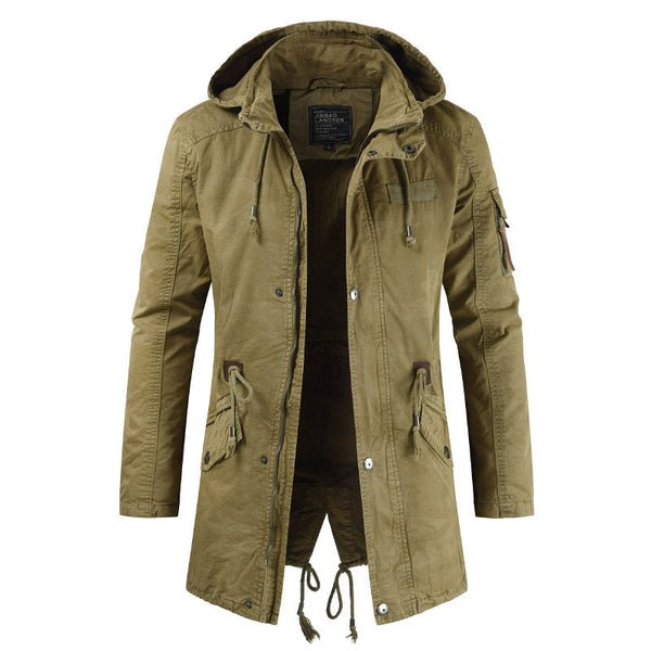AKARMY Leisure Cotton Long Hooded Windbreaker Men's Jacket