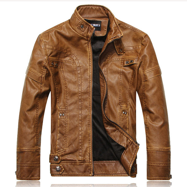 AKARMY Fashion Simple Pocket Men's Leather Jacket