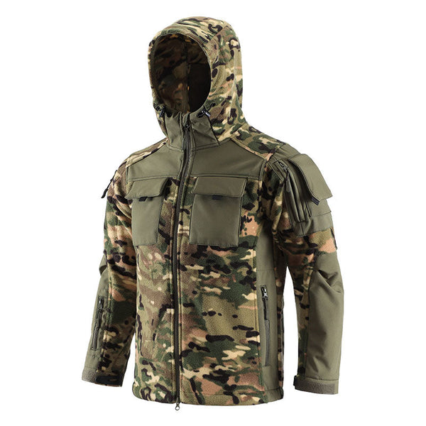 AKARMY Stand-up Collar Warm Fleece Split Joint Soft Shell Stitching Men's Jacket