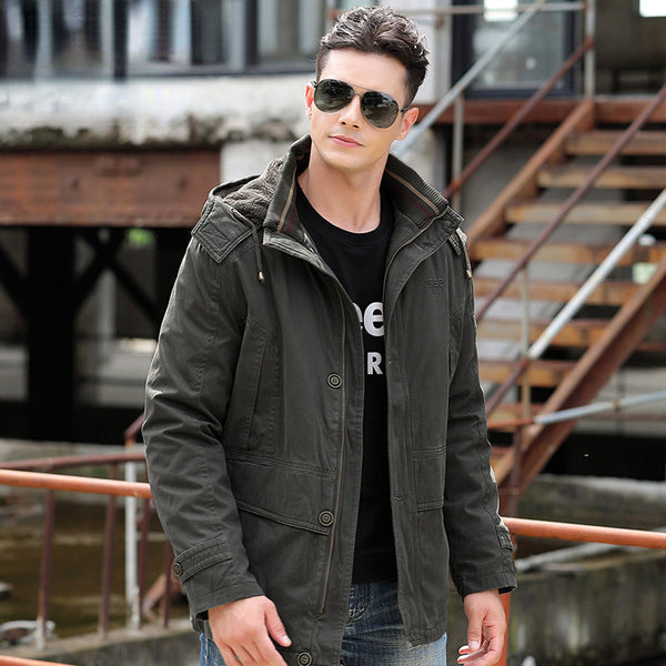 AKARMY Casual Detachable Plush Liner Hooded Men's Thickened Cotton Padded Jacket