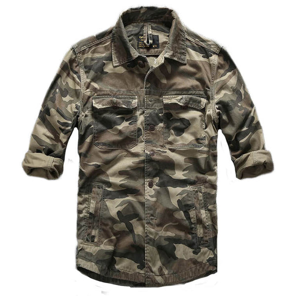 AKARMY Casual Cotton Camouflage Multi-pocket Mens Jacket Shirts