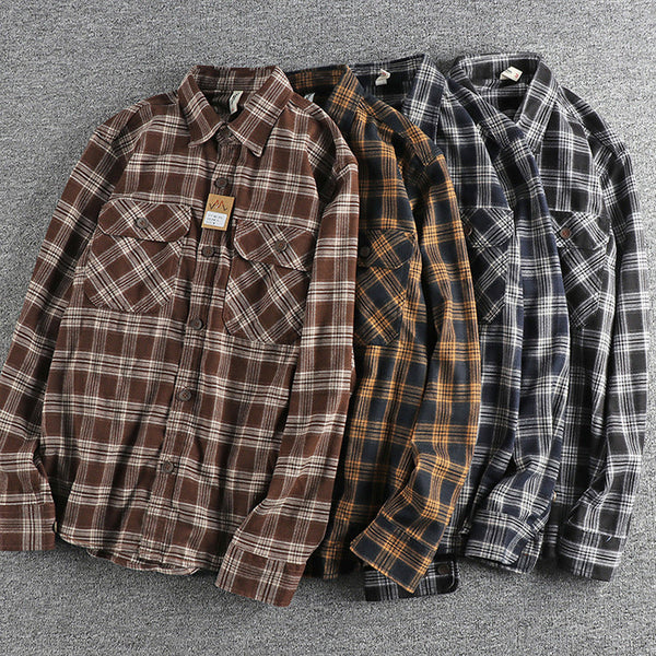AKARMY Classic Vintage Plaid Shirt Pure Cotton
