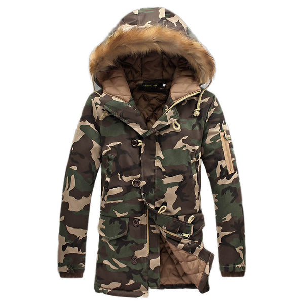 AKARMY Big Fur Collar Fashion Long Cotton Men's Jacket